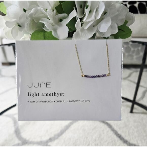 14K Gold Dipped June Light Amethyst Beaded Necklace New - Picture 2 of 4